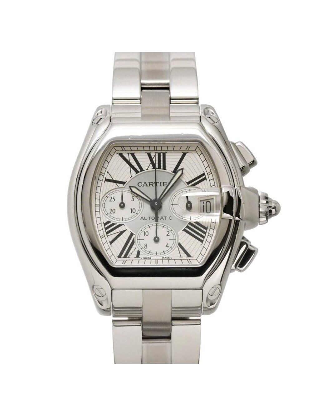 Cartier Roadster Chronograph Watch Date Silver Automatic